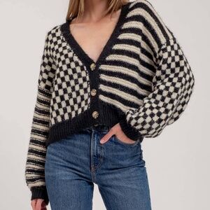 Blu Pepper Black and Cream Checkered Sweater